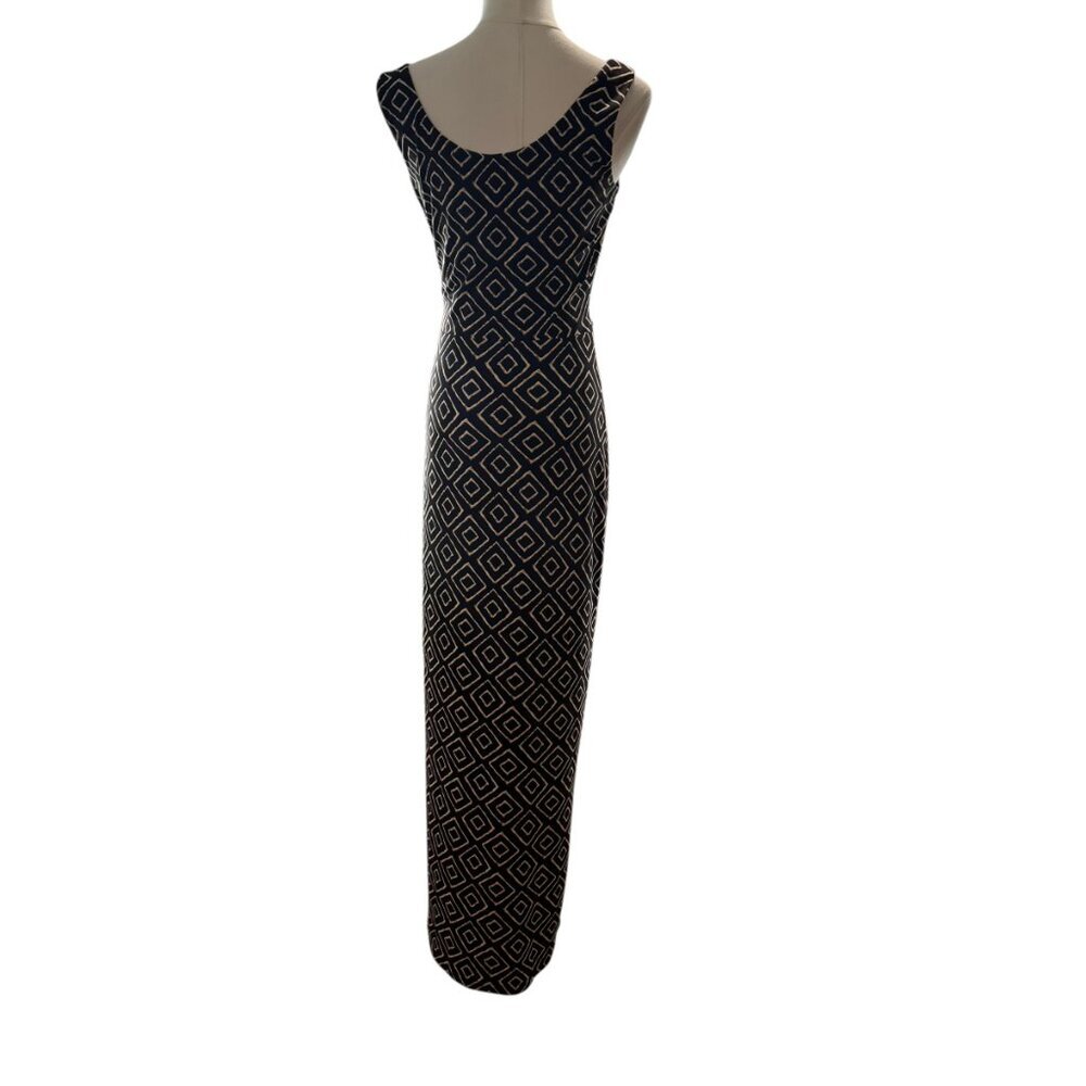 Lauren Ralph Lauren Geometric Print Maxi Dress Size 4 | Black & Cream Knot Front - Picture 5 of 9